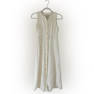 Banana Republic High Neck Linen Blend Maxi Dress Sz 2 Neutral Buttons Sleeveless